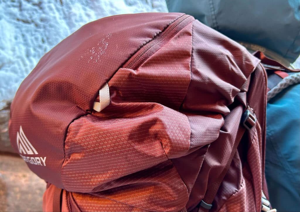Close up view of the materials used in Gregory Maven backpack