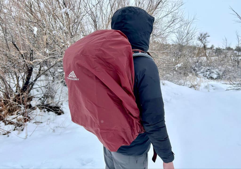 The included rain cover on the Gregory Maven backpack
