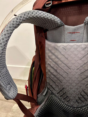 Close up view of the shoulder straps of the Gregory Maven backpack