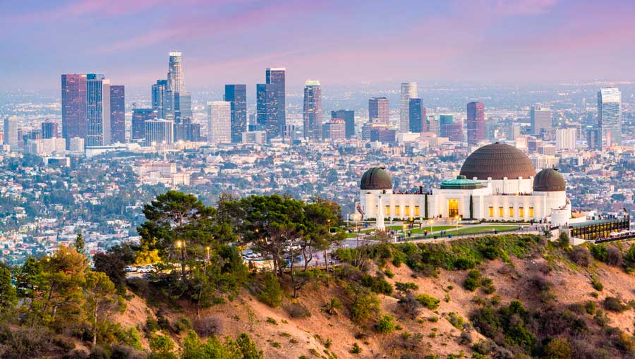 Aerial view of the Griffith Park in Los Angeles