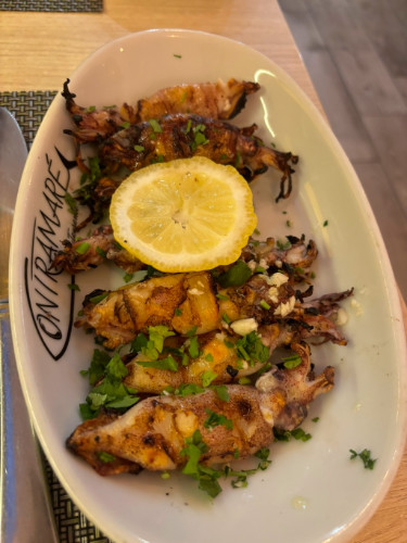 A plate of Grilled squid served at Contramaré