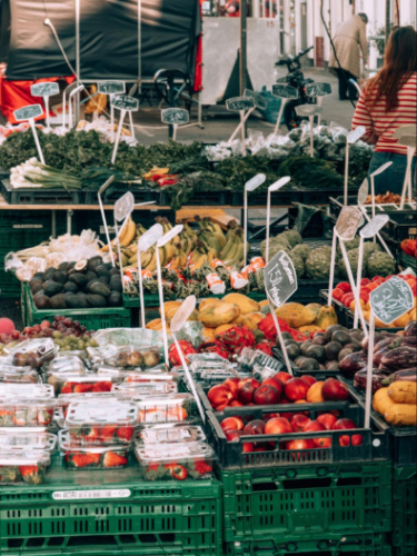 View of the fresh fruits and vegetables at the Albert Cuyp Market