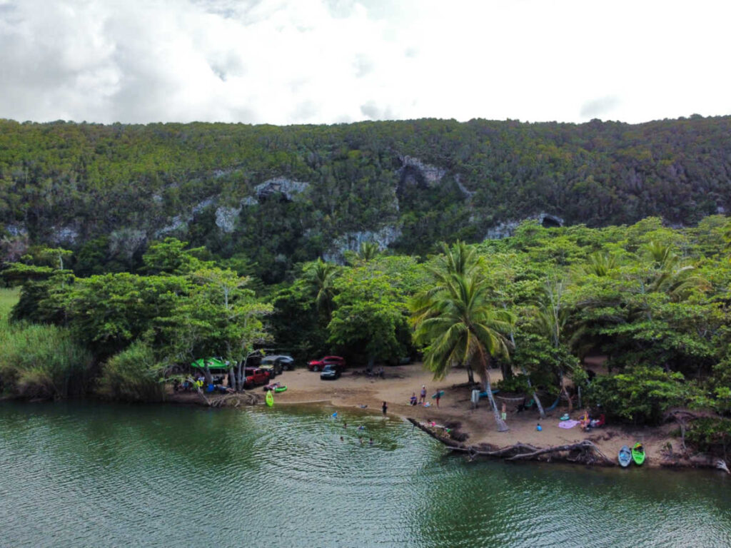 Aerial view of the Guajataca River Mouth surrounded by greenery