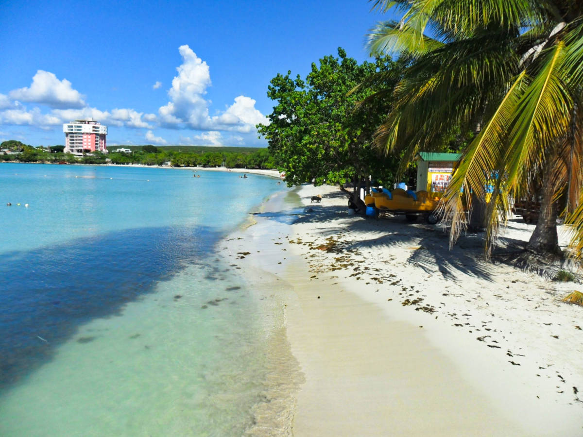 Scenic view of the clear blue water and white sand beach of Playa Santa