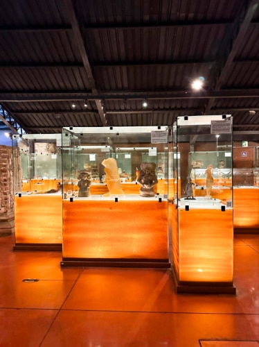 View of the displayed Guatemalan sculptures