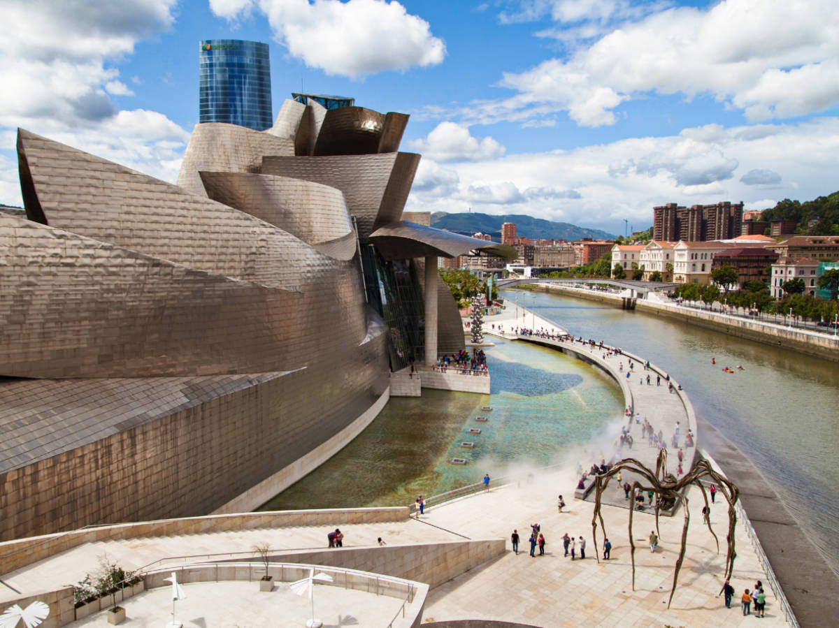 Aerial view of the unique structure of the Guggenheim Museum Bilbao