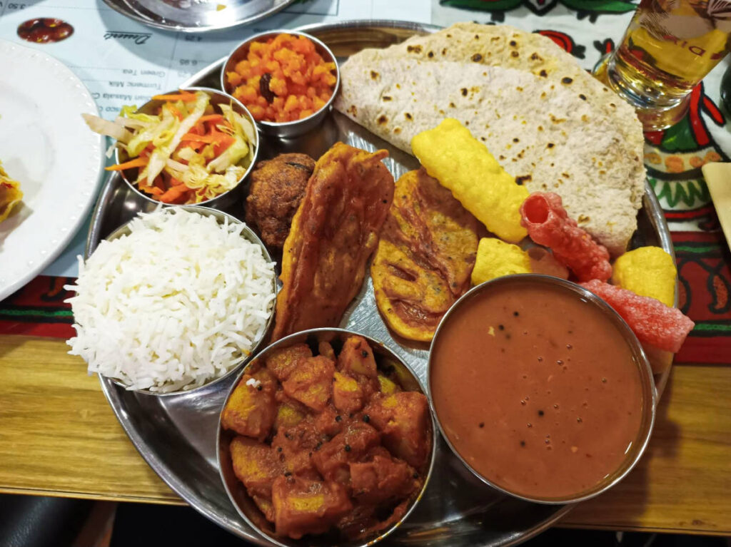 Closeup look of the Gujarati Thali with various dishes