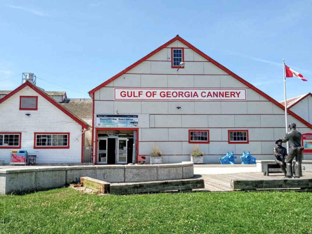 Clear blue sky over the Gulf of Georgia Cannery building