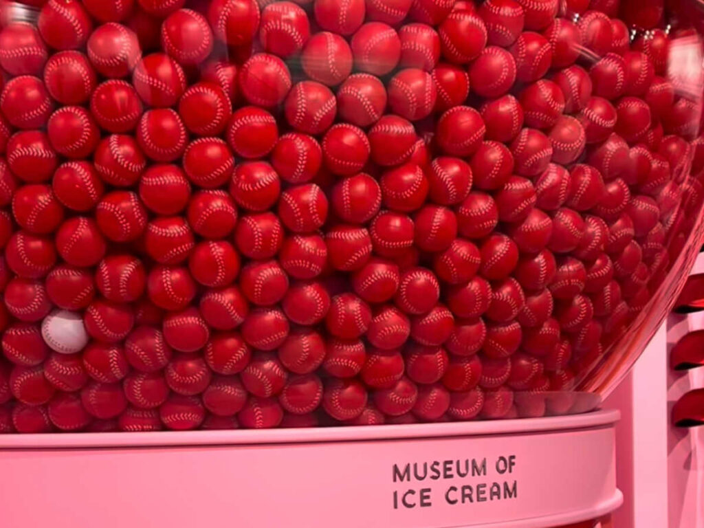 Closeup look of the gumball machine in the Museum of Ice Cream