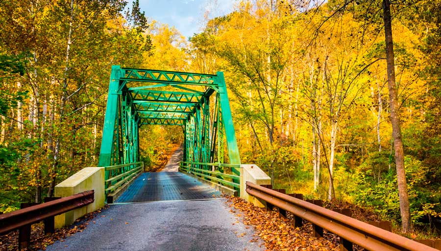 View of a bridge in Gunpowder Falls State Park during autumn season