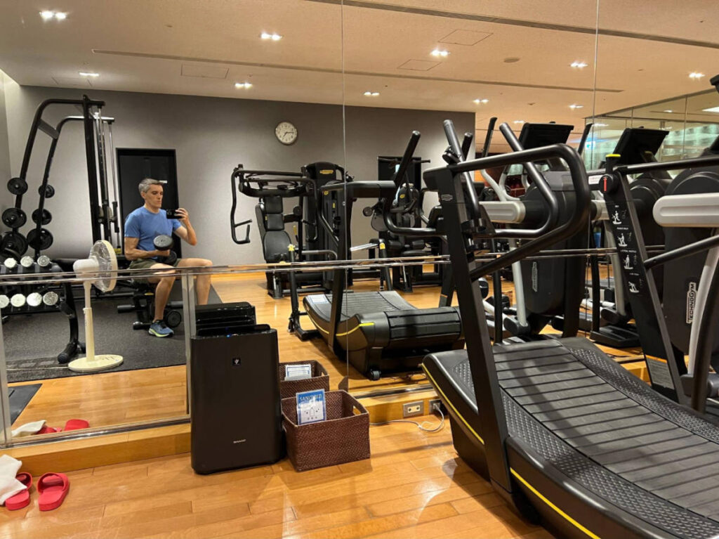 The author Nate Hake at the gym in Prince Park Tower Tokyo Hotel