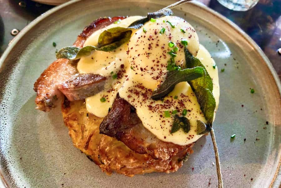 A big plate of Great British Benedict Rösti at HANNAH in London.