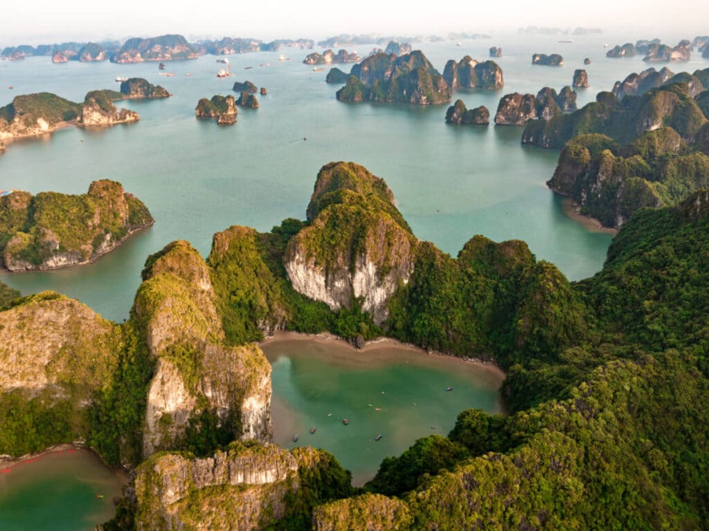 Aerial view of the magnificent Halong Bay