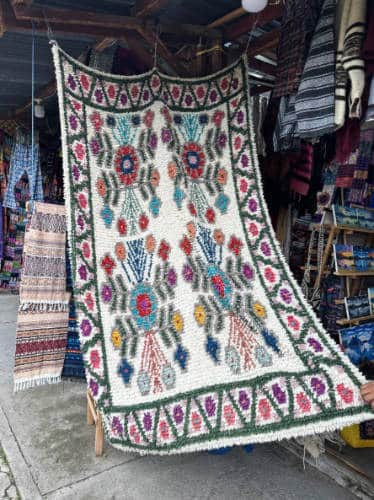 A colorful handcrafted rug that you can find in Panajachel