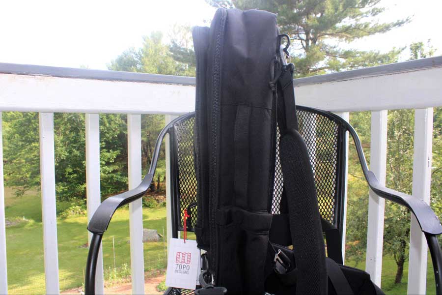 View of different ways on how to wear a Topo Designs Travel Bag