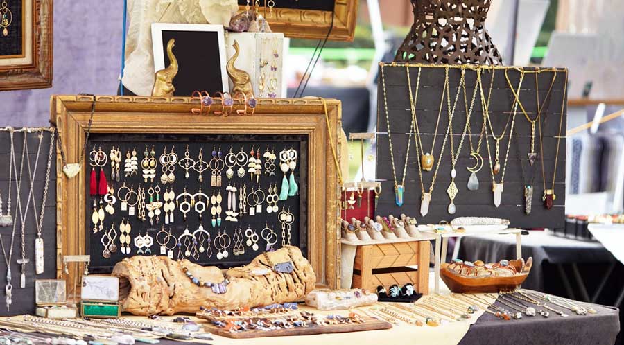 Different kinds of handmade jewelry displayed during the Country Applefest