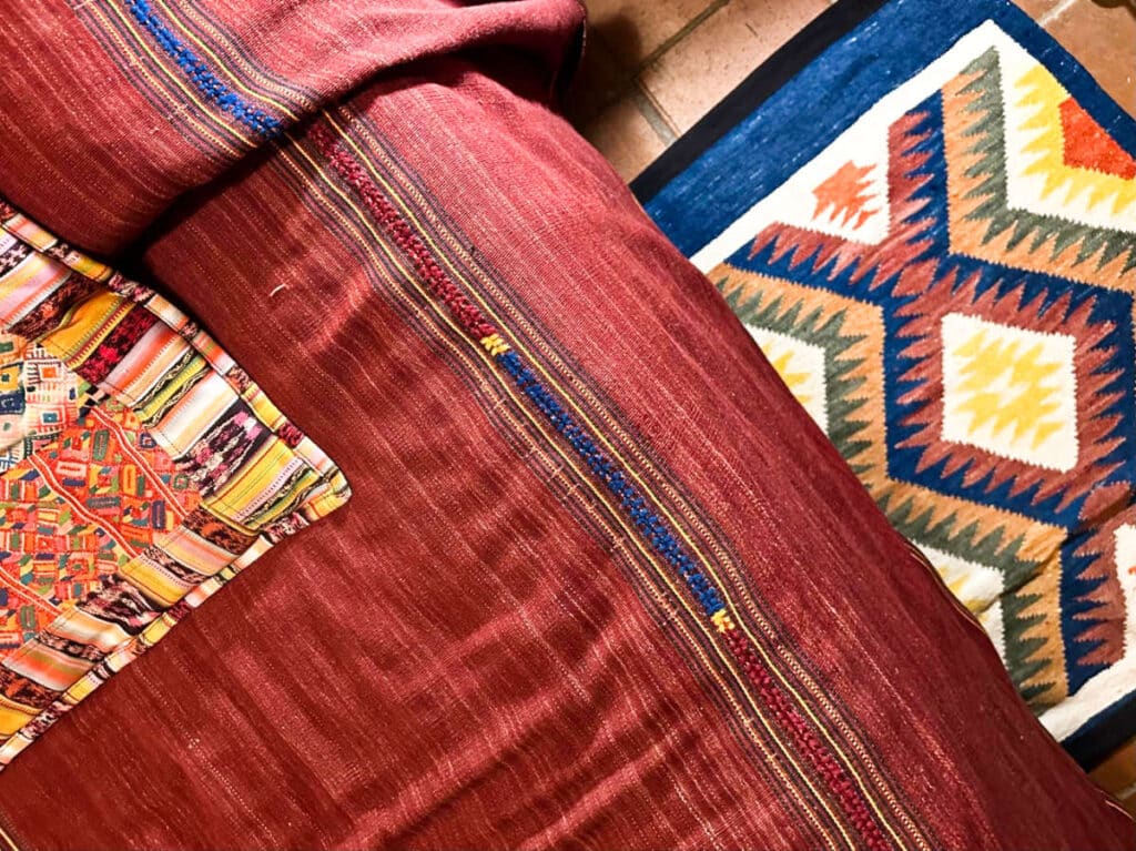 Closeup look at the handwoven textiles in La Casa del Mundo