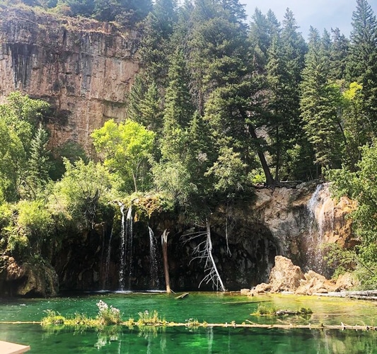 View of a bluish-green shade lake in Hanging Lake
