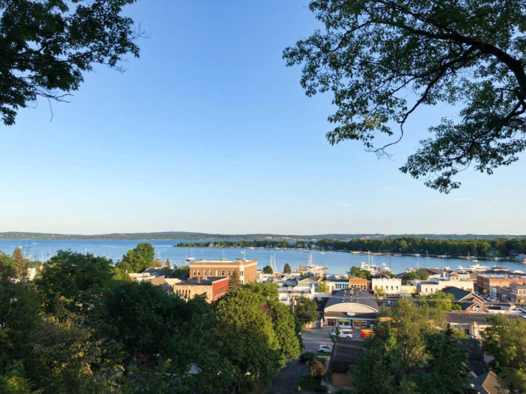 Overlooking view of the Harbor Springs and the Lake Michigan shores