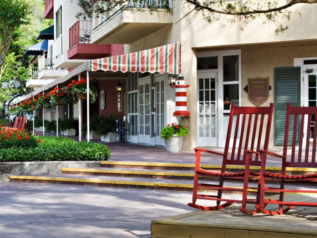 View of shops at the Harbour Town in Hilton Head Island, South Carolina