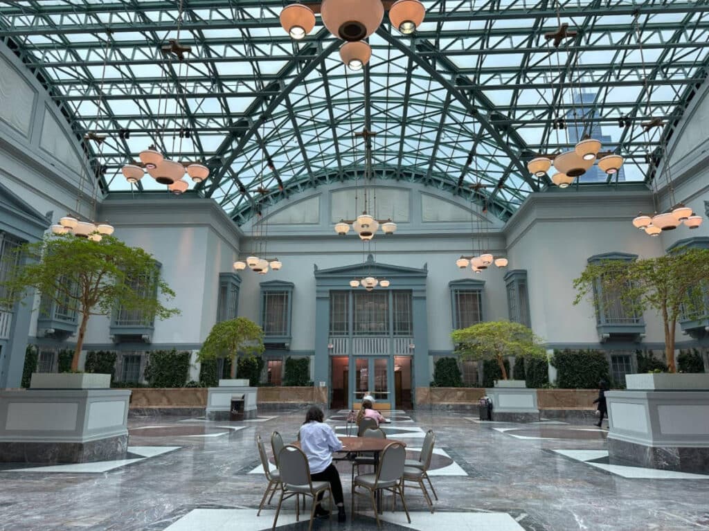 View of people inside the Harold Washington Library Center