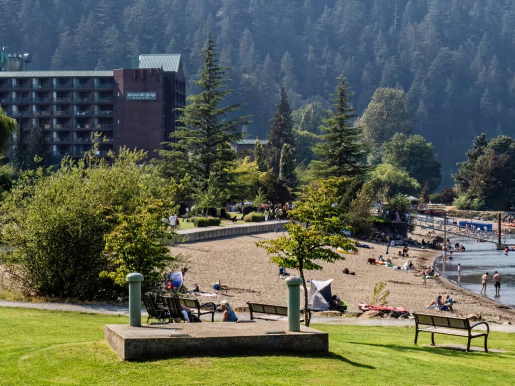 People enjoying their day at the Harrison Hot Springs Resort