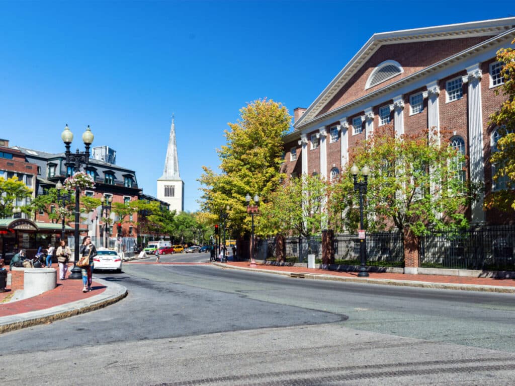 View of the great architecture at the Harvard Square in Cambridge