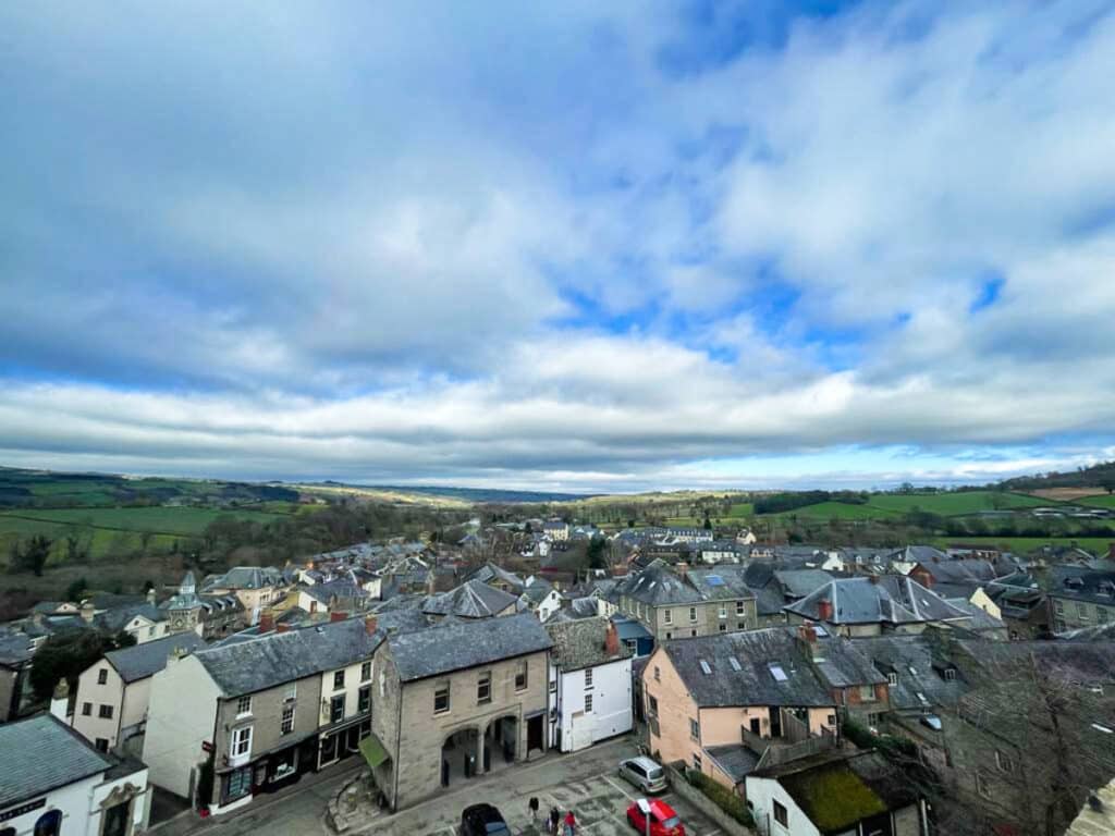 Overlooking view of the town of Hay-on-Wye from Hay Castle