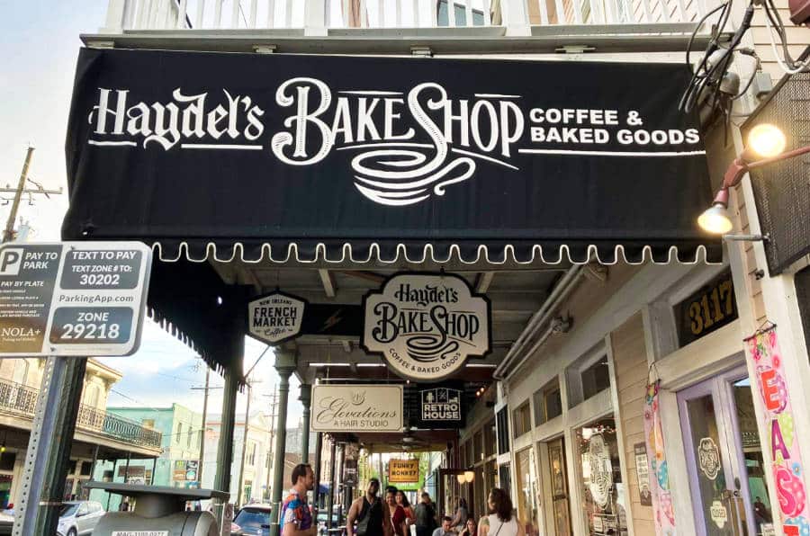View of the signage of Haydel’s Bake Shop outside
