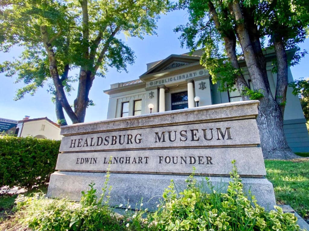 View of the landmark signage and exterior of Healdsburg Museum
