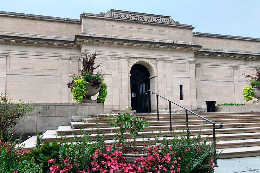 View of the entrance to Heckscher Museum of Art