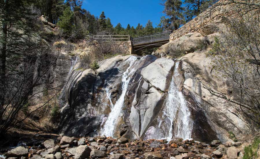 View of a bridge over the Helen Hunt Falls