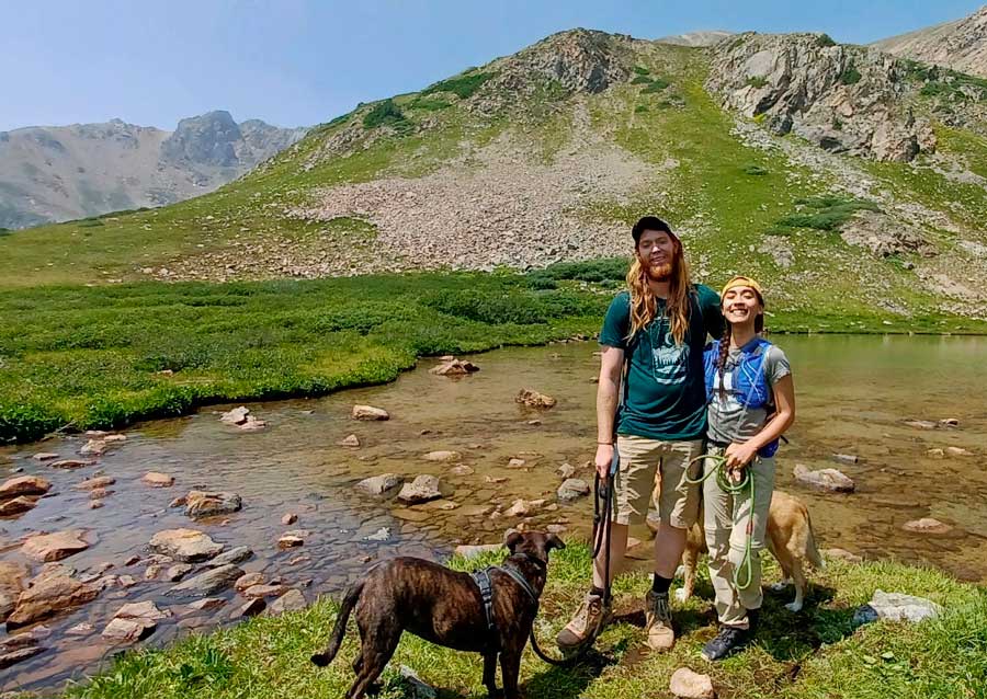 The author with her husband and their dogs at the Herman Gulch Trail