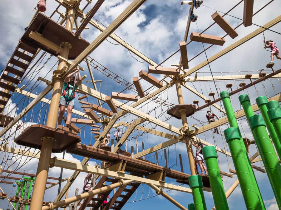 View of the kids and adults at the High Ropes Course at Cave of the Winds