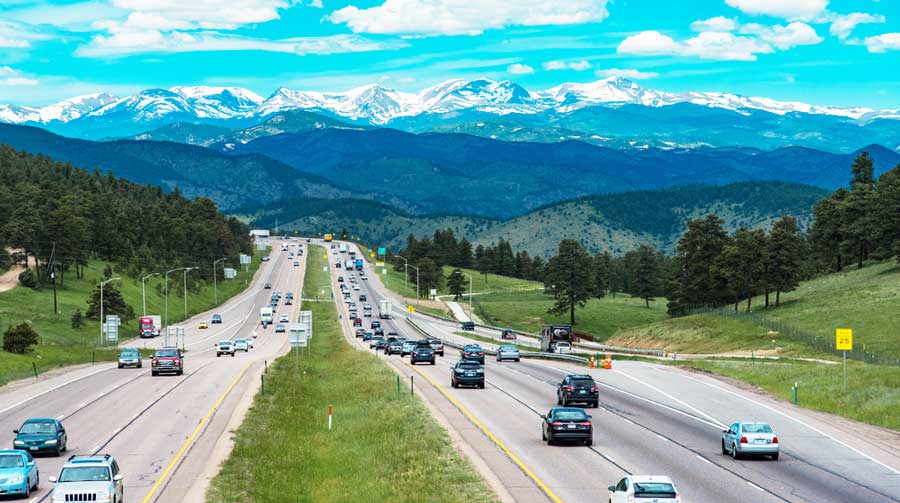 Overlooking view of a highway in Vail with mountain view