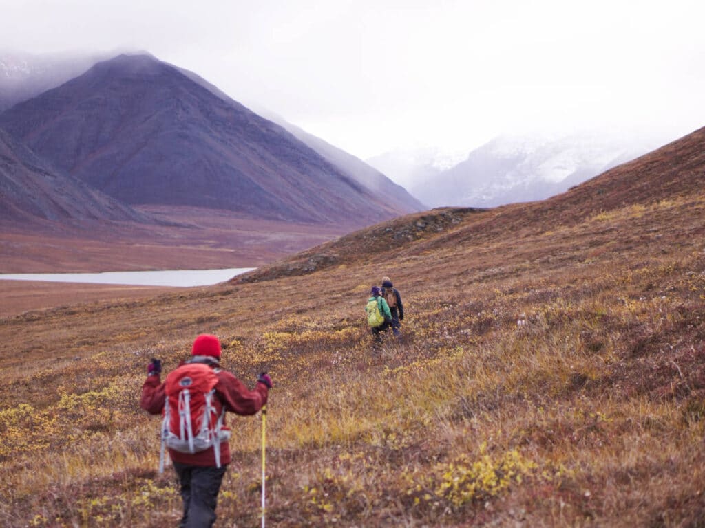 View of people during a hike in Gates of the Arctic National Park