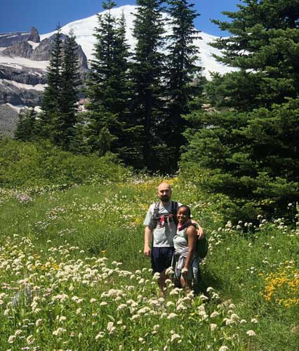The author with her husband during one of their hikes in Seattle