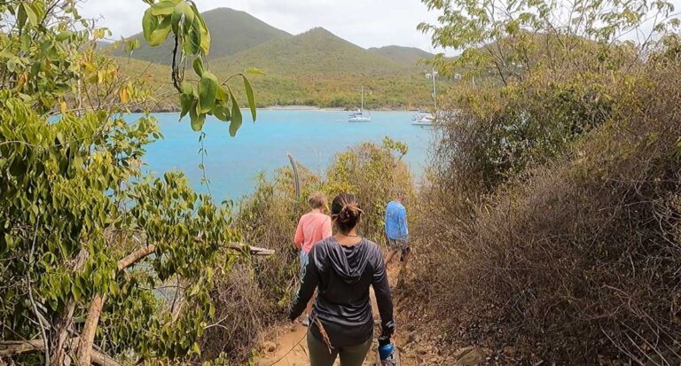 The author's wife during a hike on a trail beside the waters in St. John, USVI