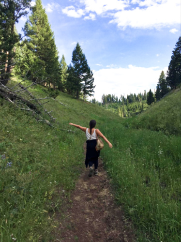 The author's friend hiking at the Yellowstone National Park