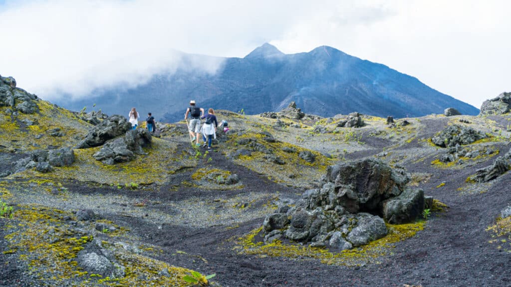 View of the hikers at the Pacaya Volcano