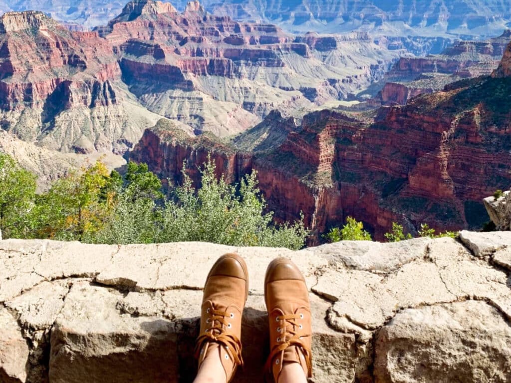 A shoes on the edge of the rim with scenic view of Grand Canyon National Park in the background