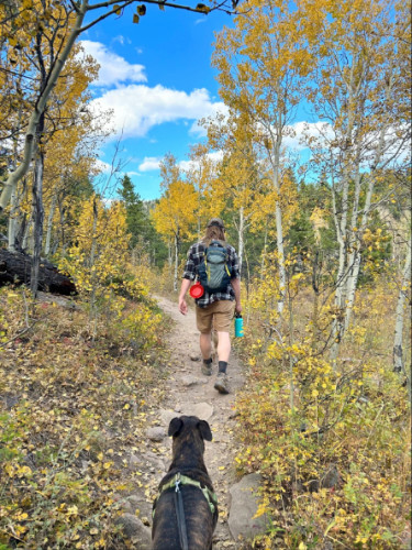 A man and a dog during a hike in Golden
