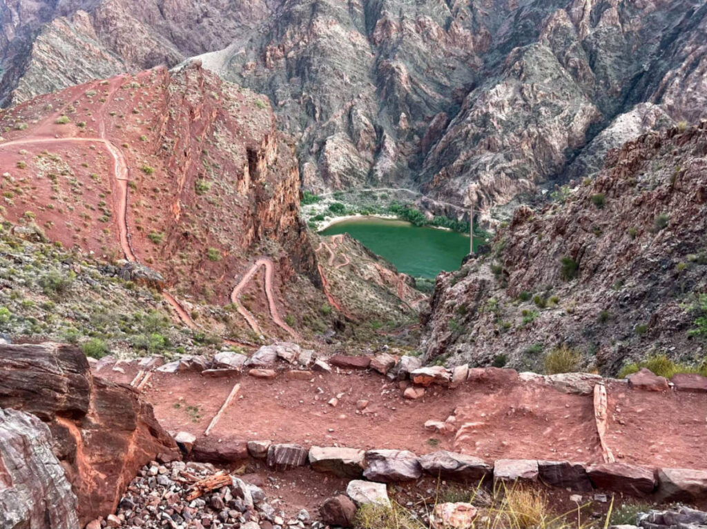 View of the Hiking trails at Grand Canyon near the south rim in late spring