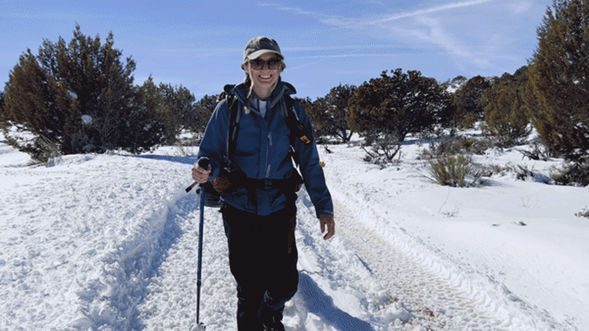 Skycie using the Gregory Maven backpack for a hike during winter season