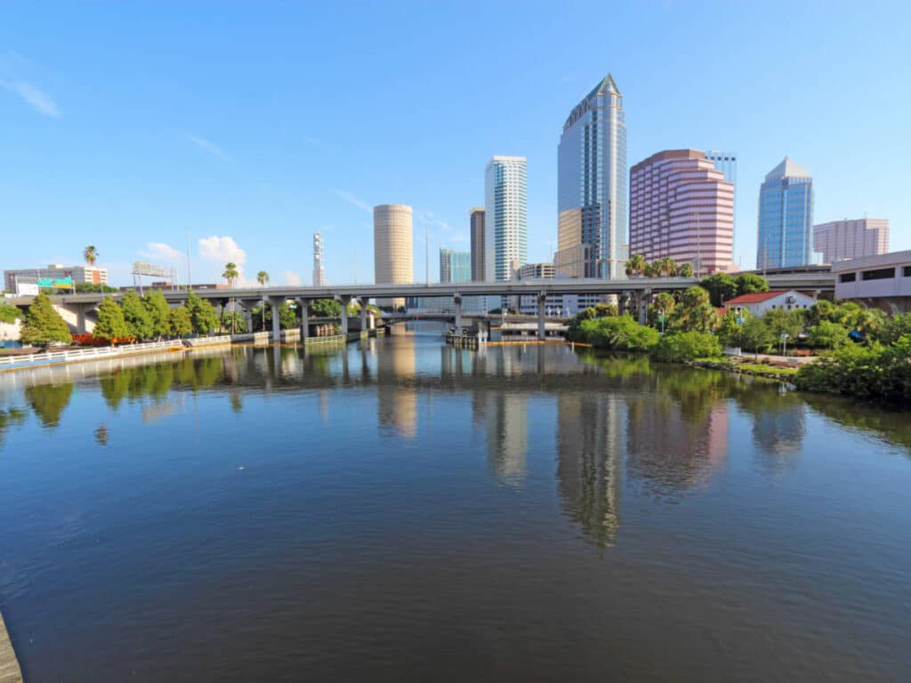 Clear blue sky over the Hillsborough River in Florida