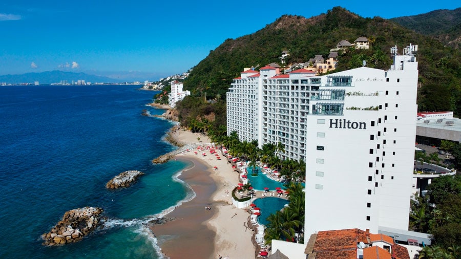 Aerial view of the Hilton Riviera Resort with the Ocean