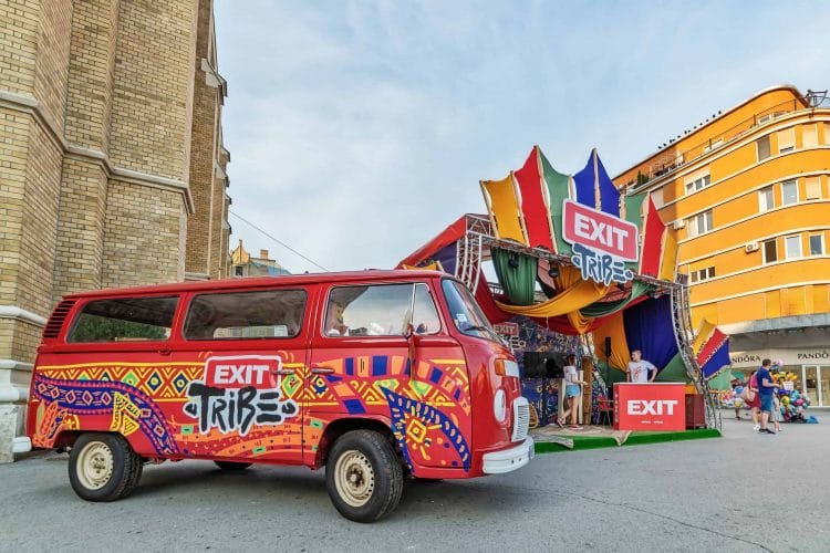 Red hippie van on the street