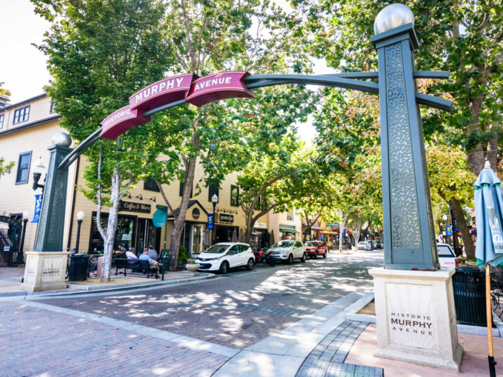 View of the welcome arch sign of the Historic Murphy Avenue