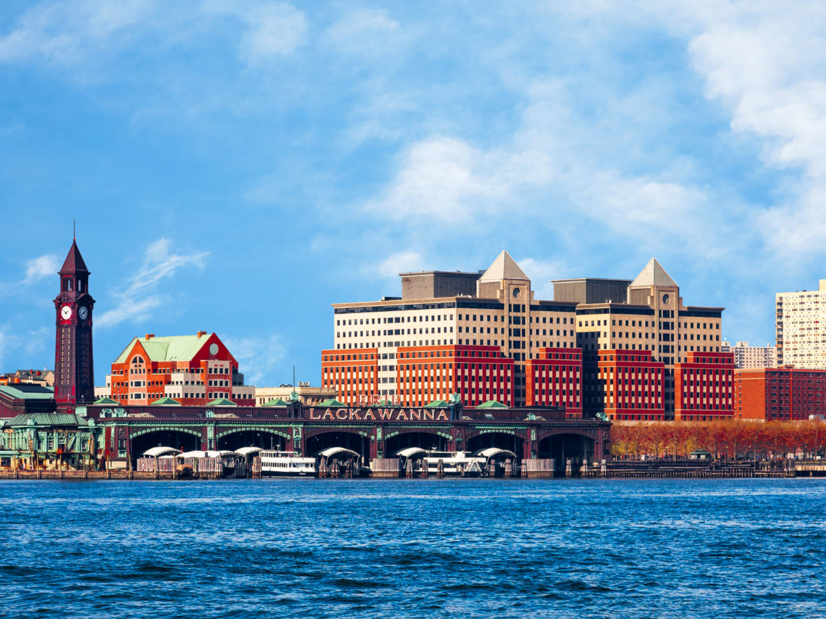 Hoboken, New Jersey waterfront and skyline viewed from the Hudson River