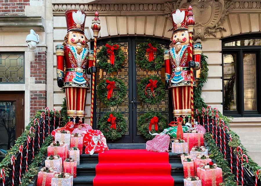 View of holiday decor on the Upper East Side of NYC